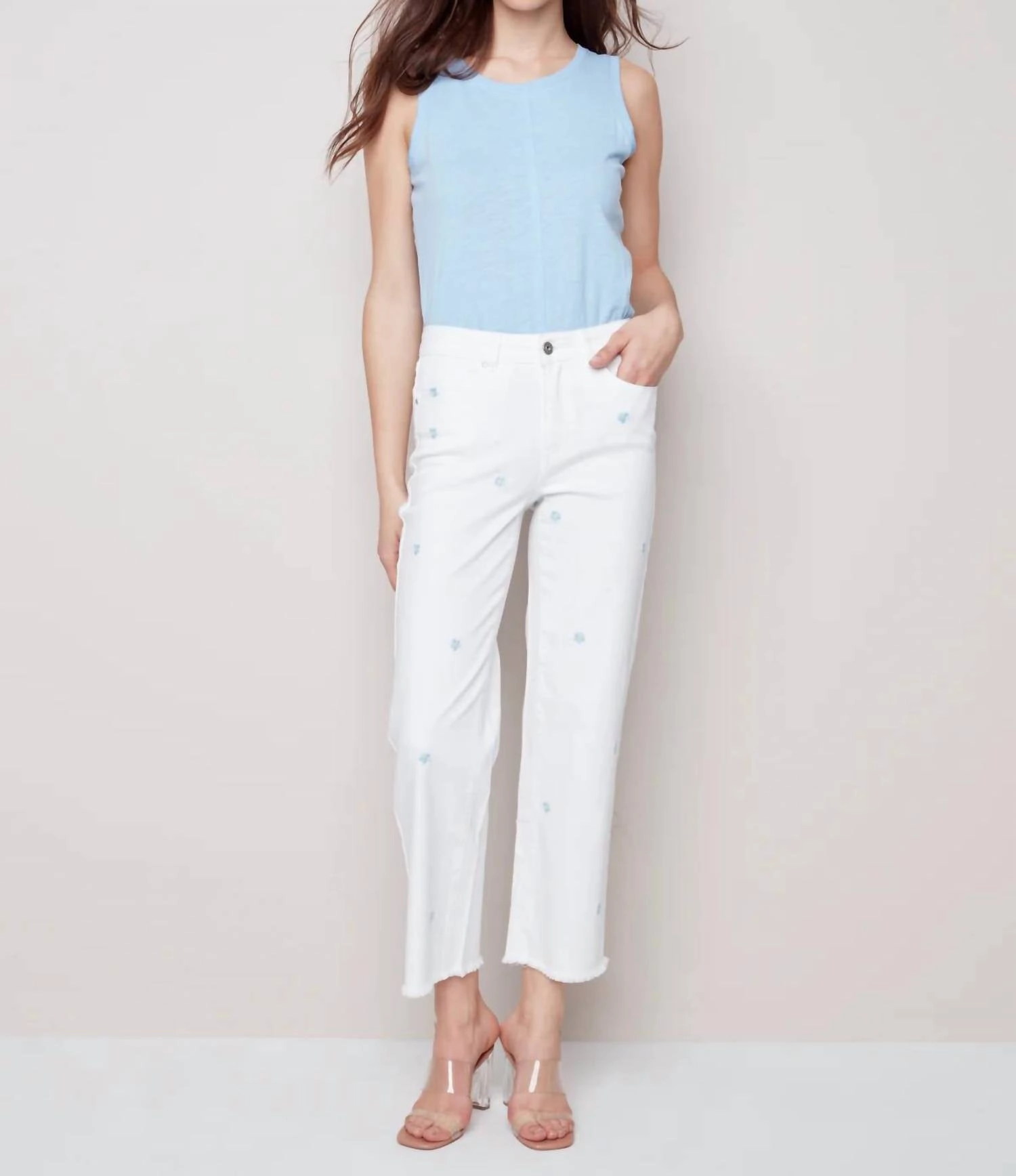 Embroidered Flower Pants In Daisy