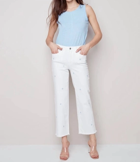 Embroidered Flower Pants In Daisy womens trousers outlet