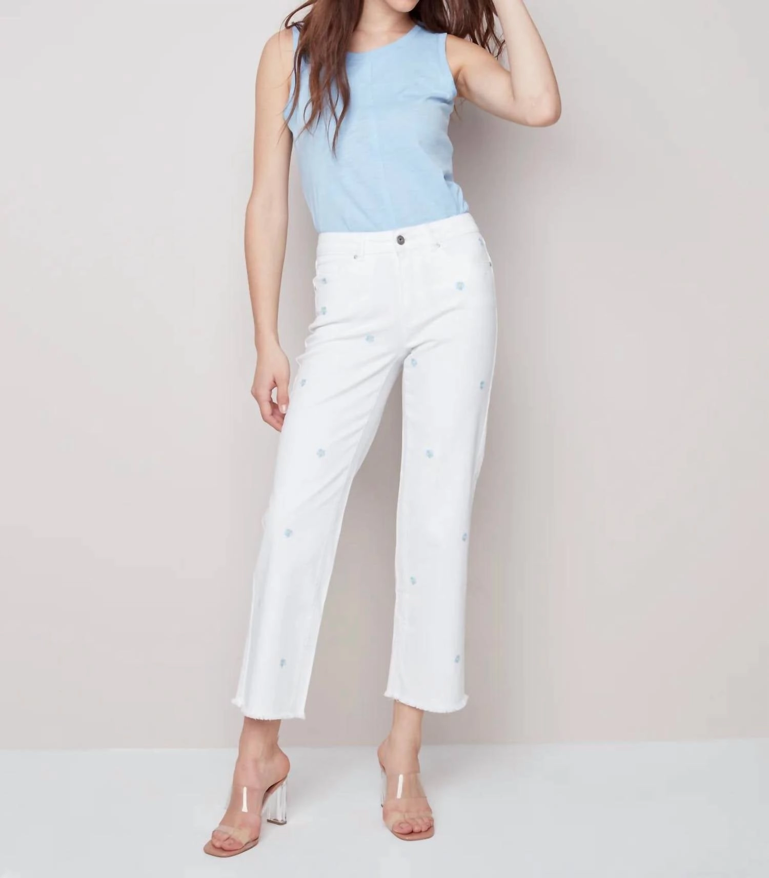 Embroidered Flower Pants In Daisy