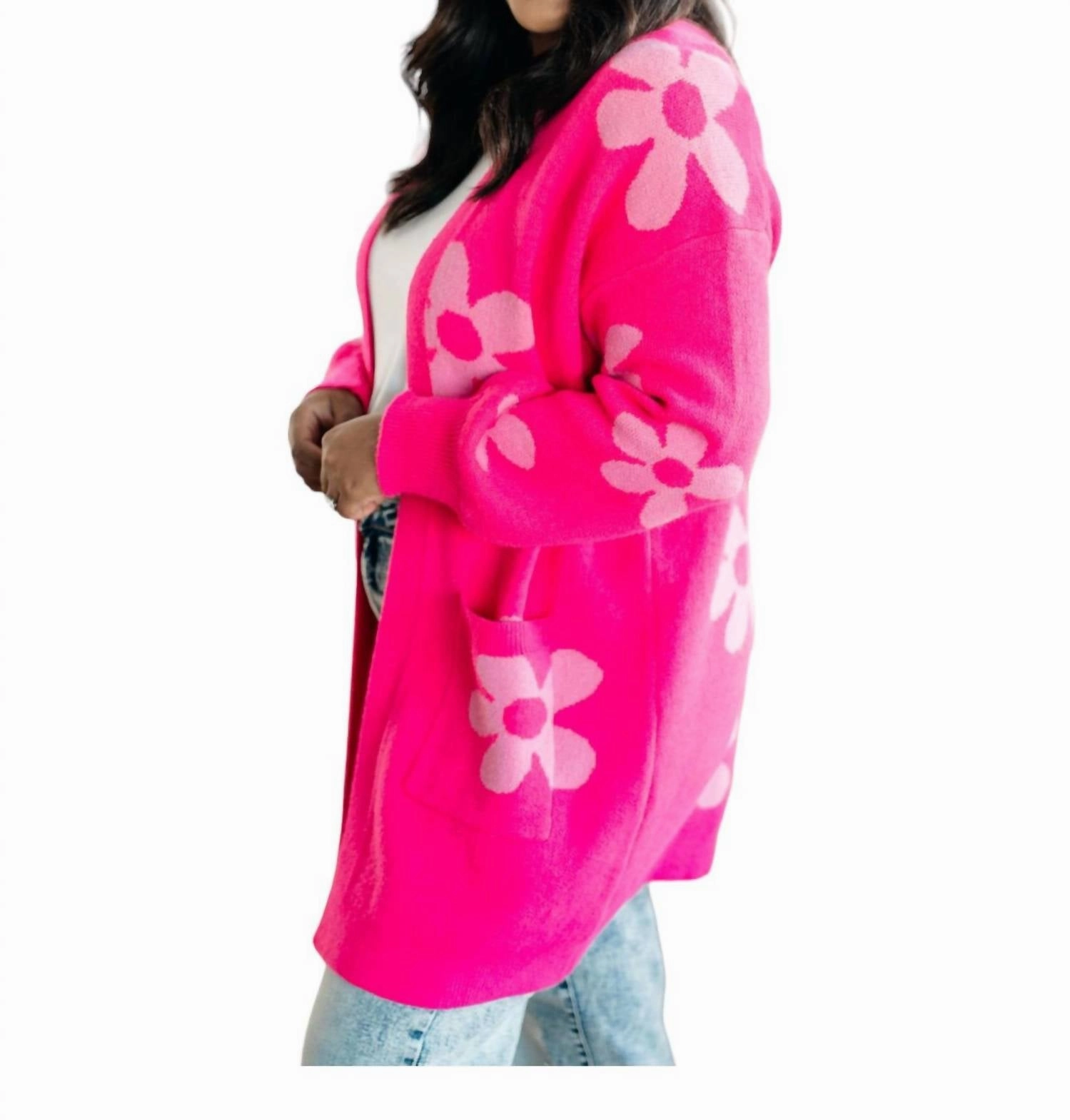 Enough Anyways Floral Cardigan In Pink