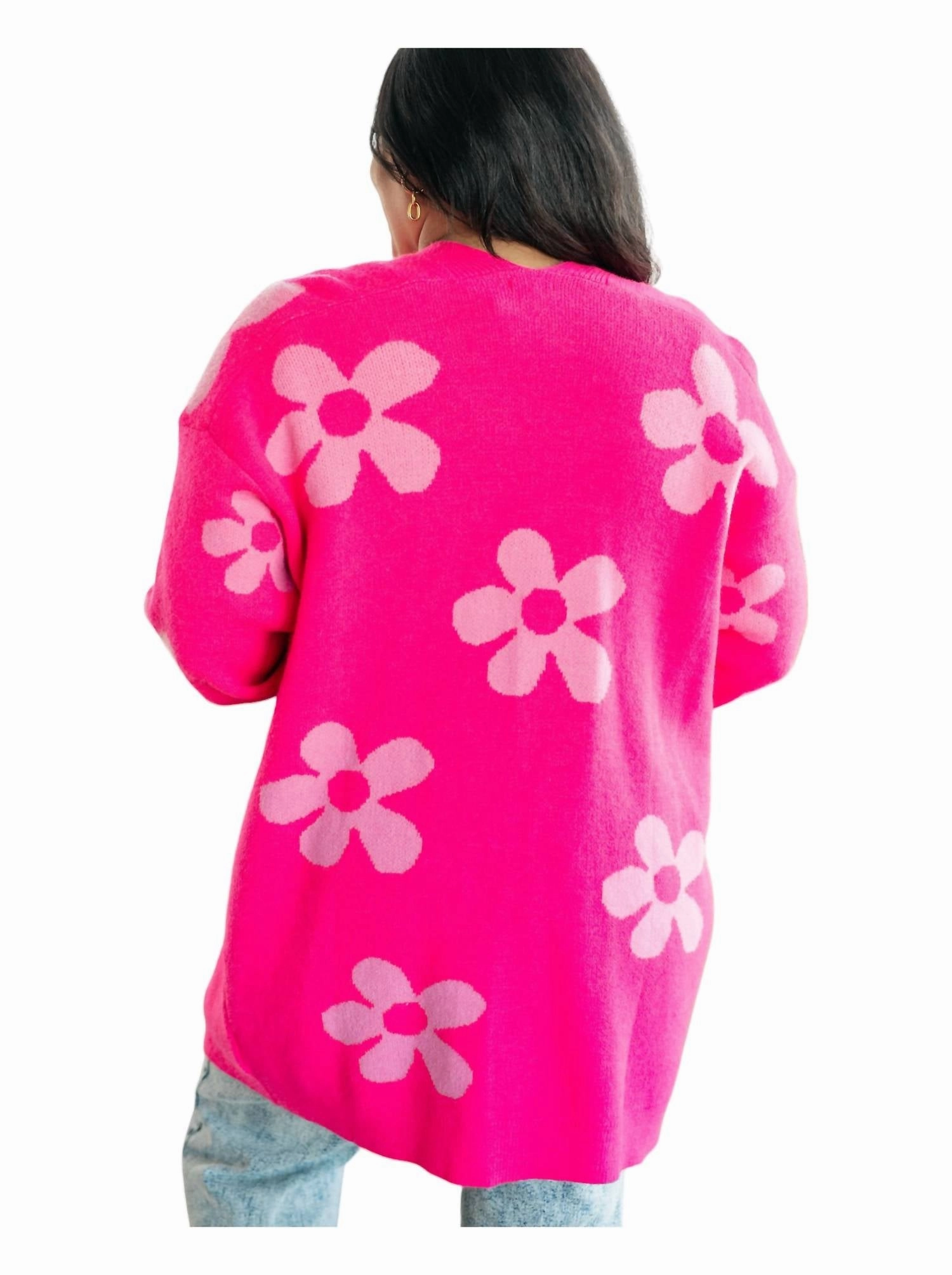 Enough Anyways Floral Cardigan In Pink