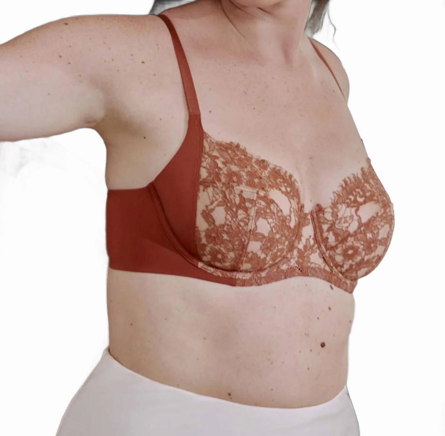 Entice Lace Side Support Full Coverage Bra In Clay/nylon