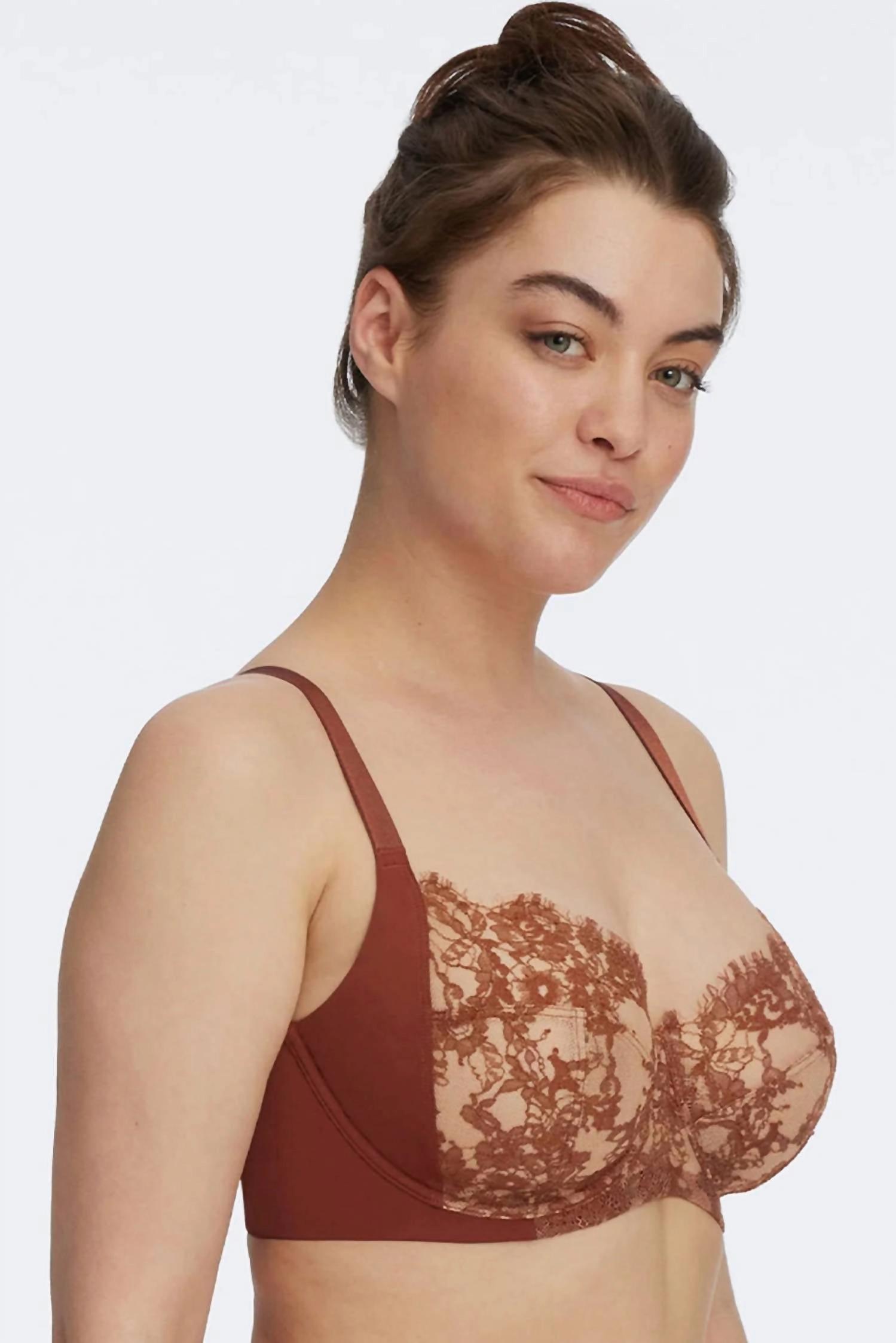 Entice Lace Side Support Full Coverage Bra In Clay/nylon