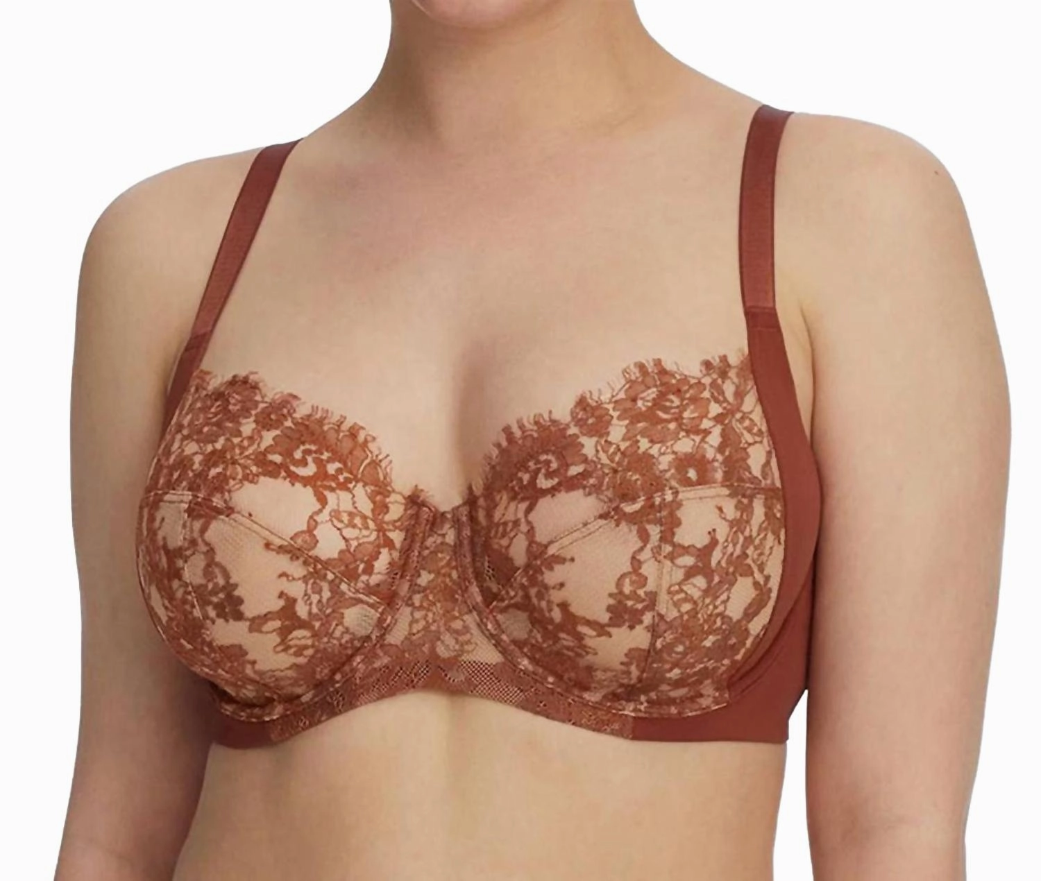 Entice Lace Side Support Full Coverage Bra In Clay/nylon