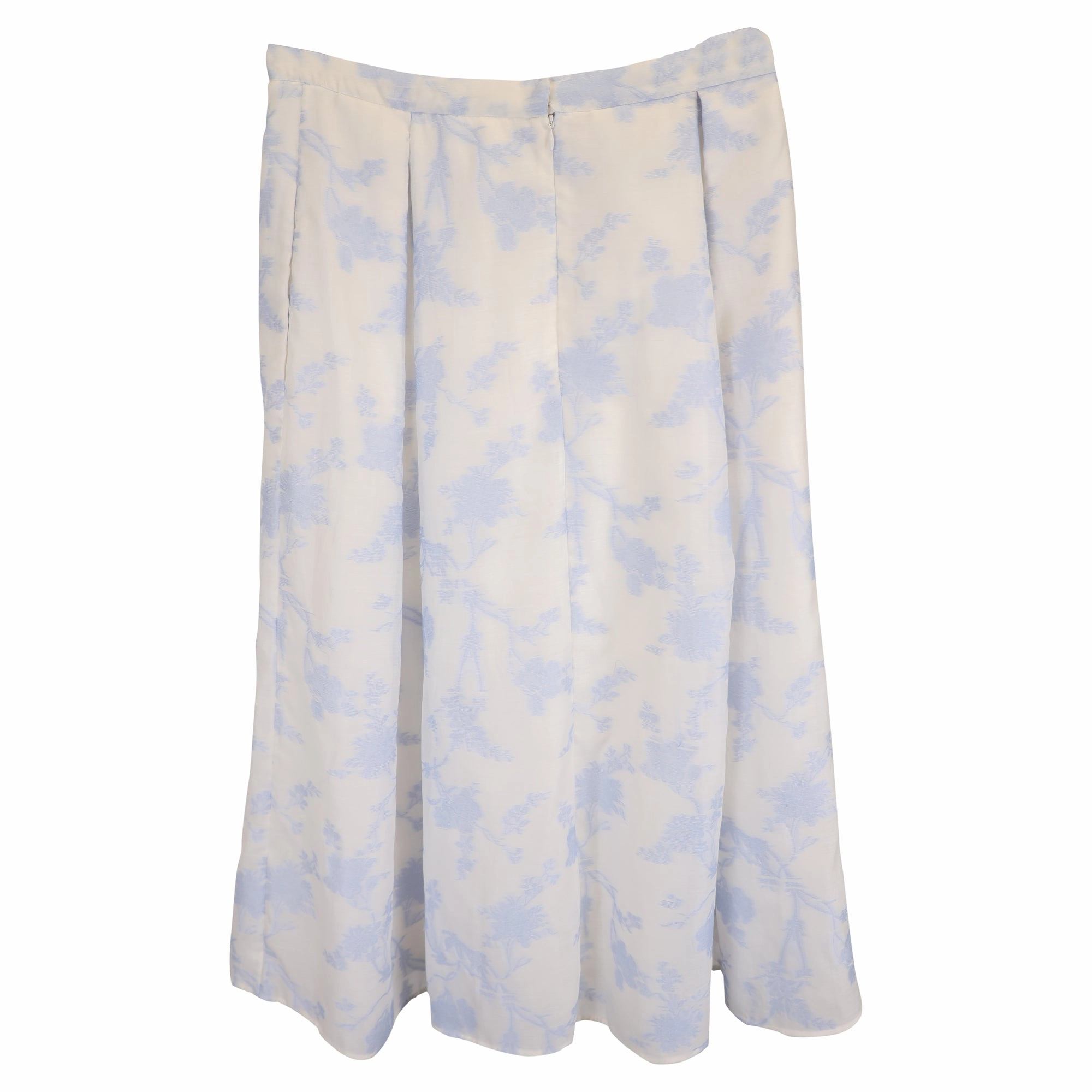 Erdem Floral Midi Skirt in Light Blue SIlk