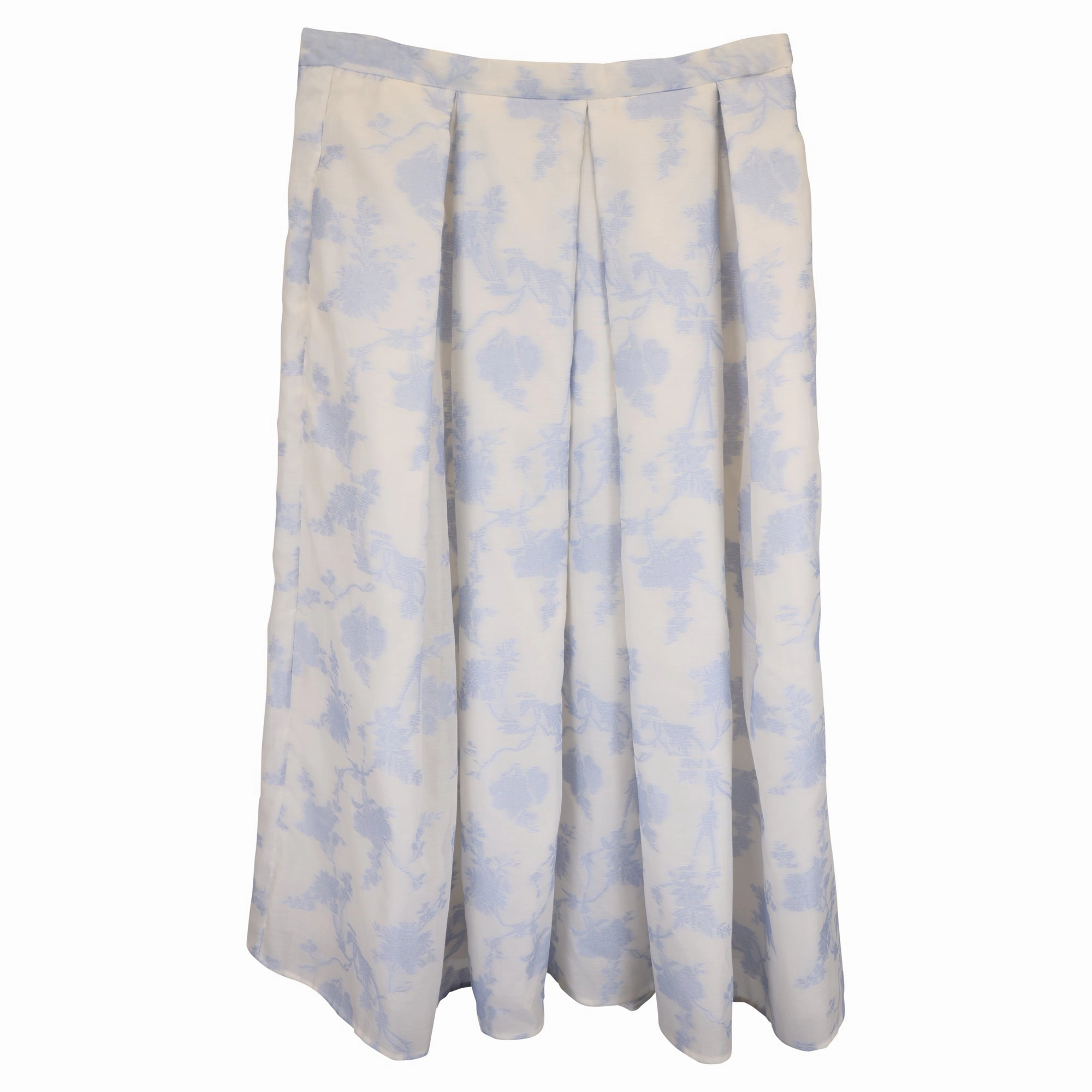 Erdem Floral Midi Skirt in Light Blue SIlk