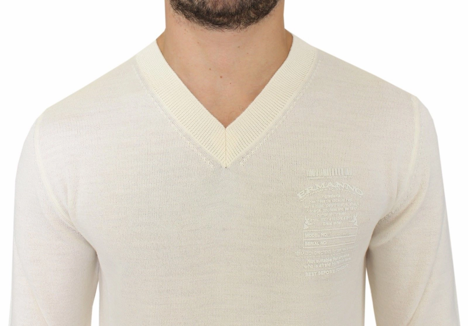 Ermanno Scervino ivory Wool Blend V-neck Pullover Men's Sweater