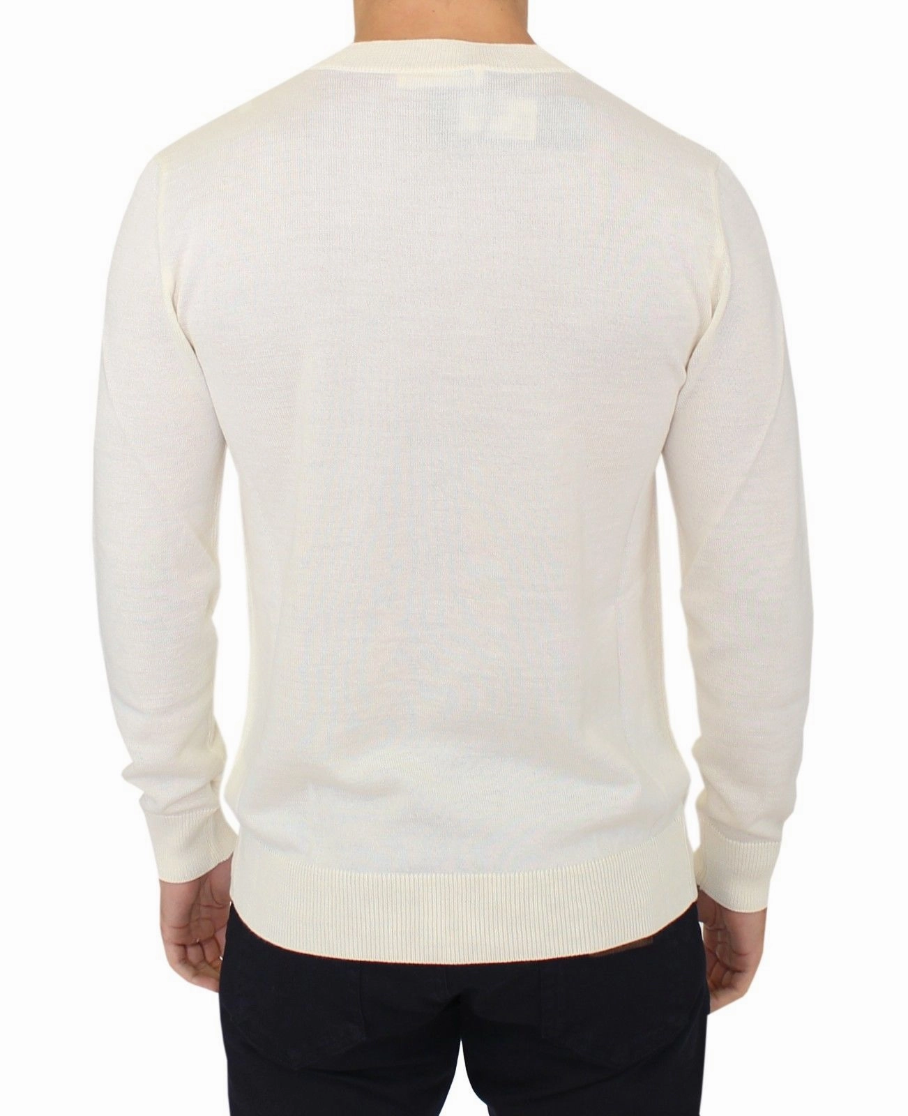Ermanno Scervino ivory Wool Blend V-neck Pullover Men's Sweater