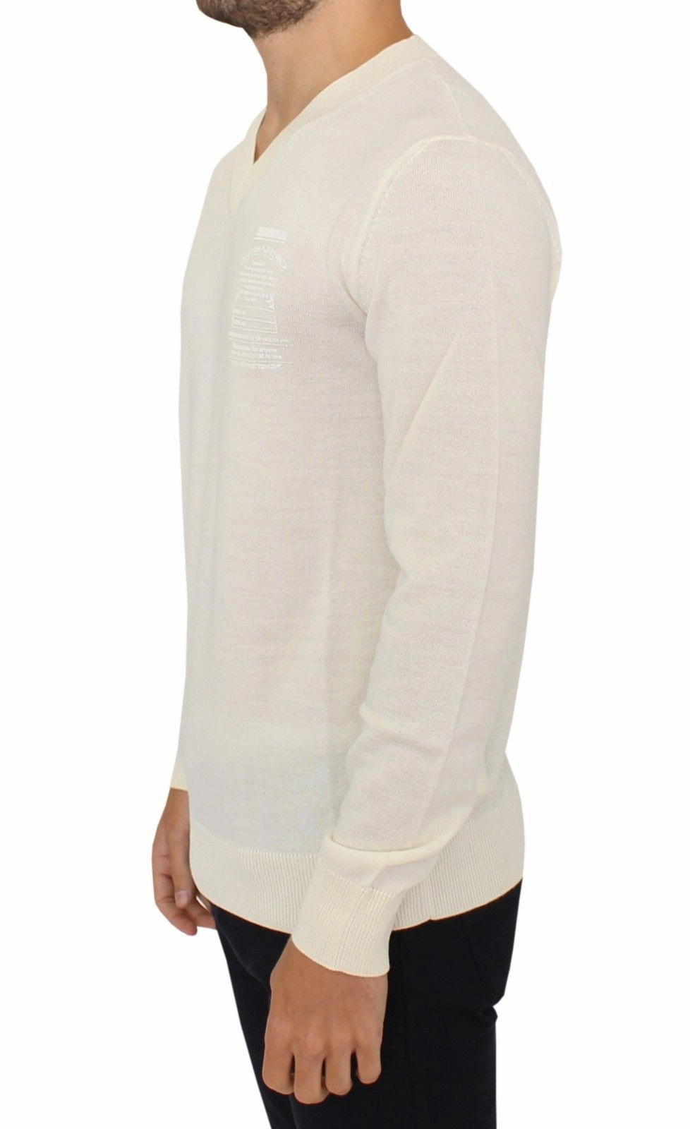Ermanno Scervino ivory Wool Blend V-neck Pullover Men's Sweater