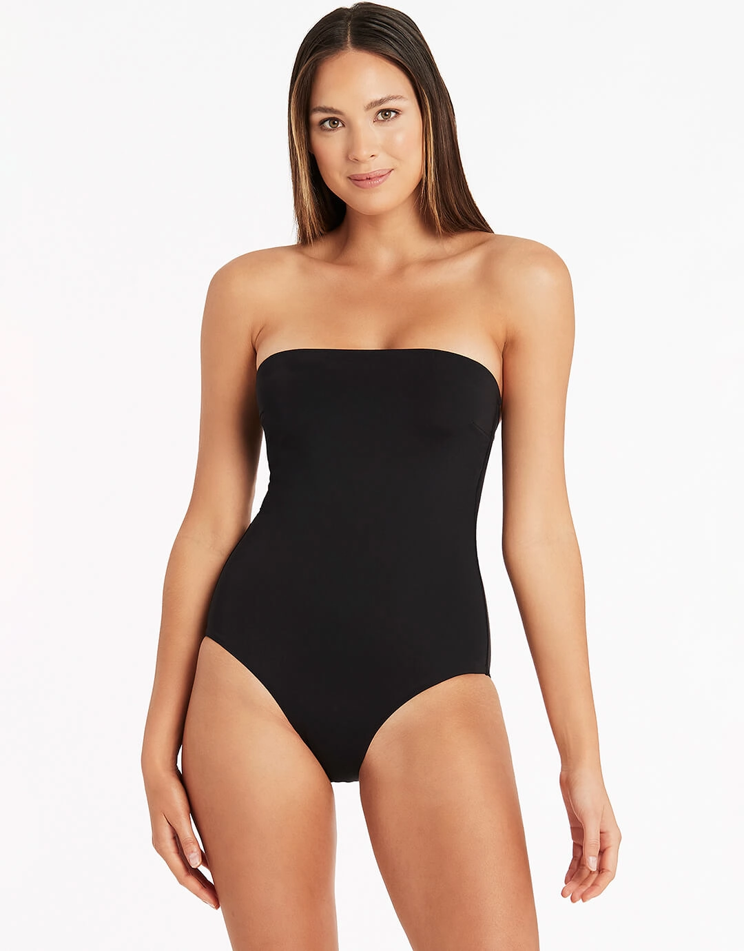 Essentials High Leg Bandeau Swimsuit - Black Swim Womens - sport swimwear clearance