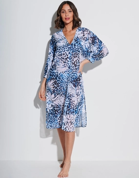 Ethnic Palm Midi Beach Shirt - Blue Swim Womens - bikinis clearance