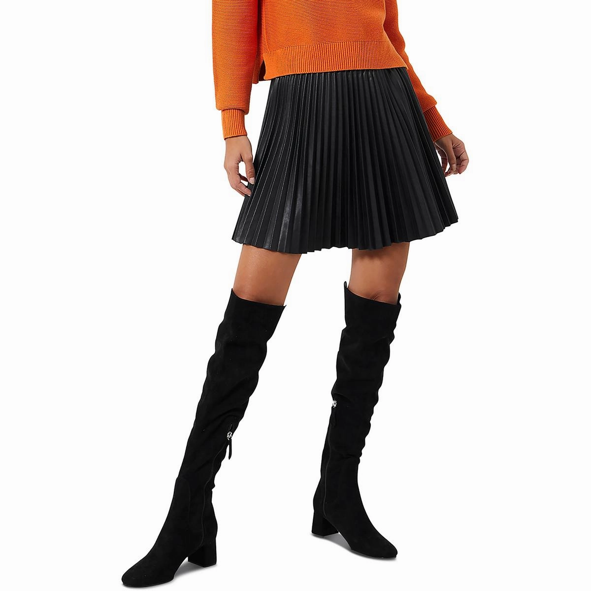 Etta Womens Faux Leather Pleated Mini Skirt