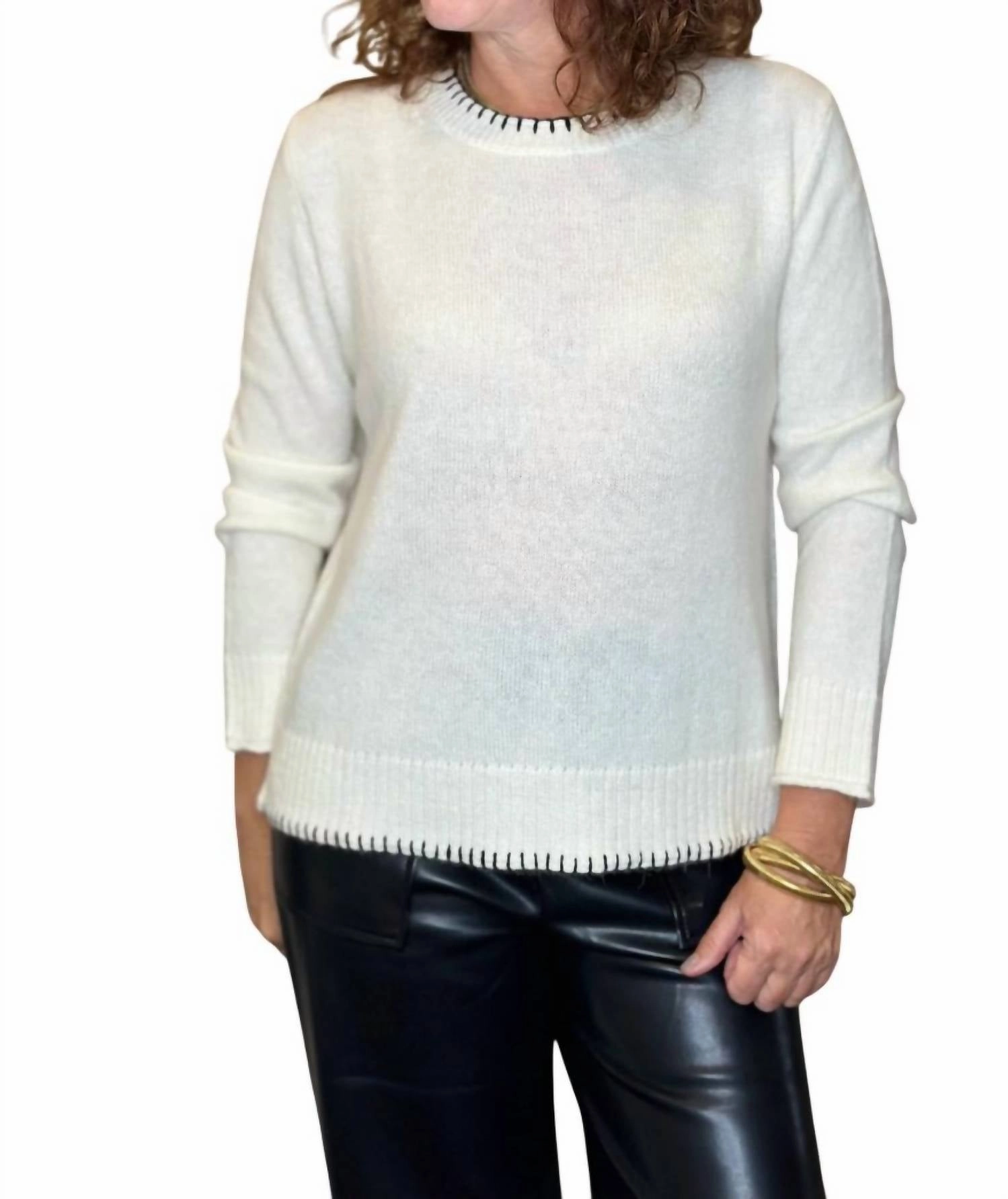Everyday Blanket Stitch Sweater In White Tops Womens - sheer tops clearance