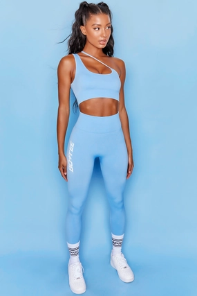 Evolve Seamless Asymmetric Crop Top in Light Blue Tops - tops on sale