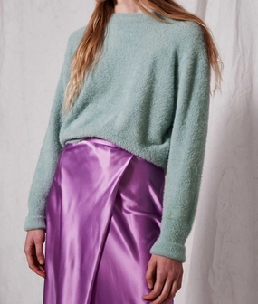 Eyelash Knitted Fuzzy Sweater In Blue Tops Womens - embroidered tops sale