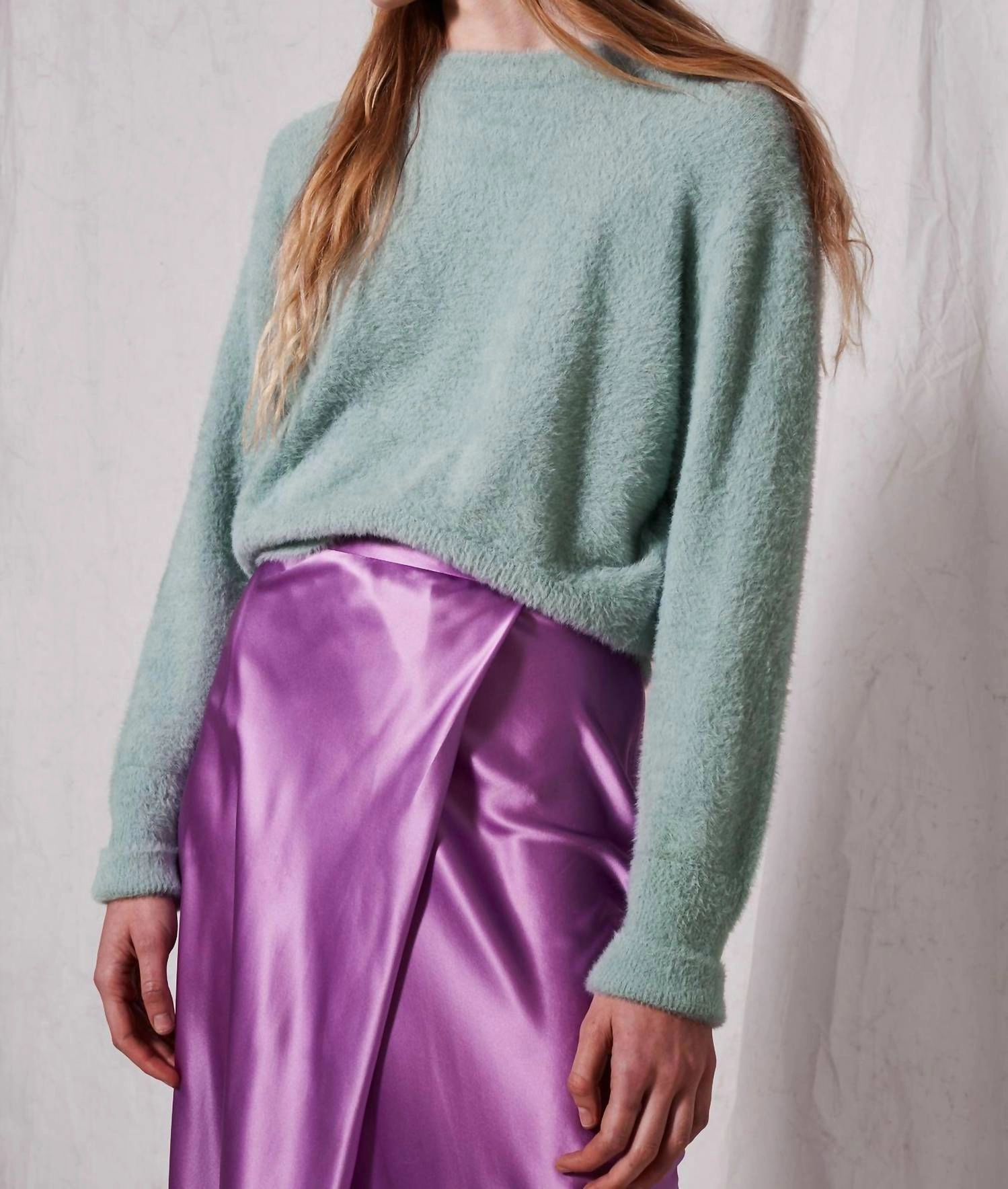 Eyelash Knitted Fuzzy Sweater In Blue Tops Womens - embroidered tops sale