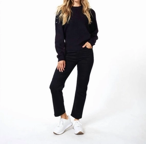 Eyelet Puff-Sleeve Sweater In Black Tops Womens - peplum tops outlet
