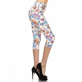 FASHNZFAB Floral Printed Lined Knit Capri Legging With Elastic Waistband womens paperbag pants clearance