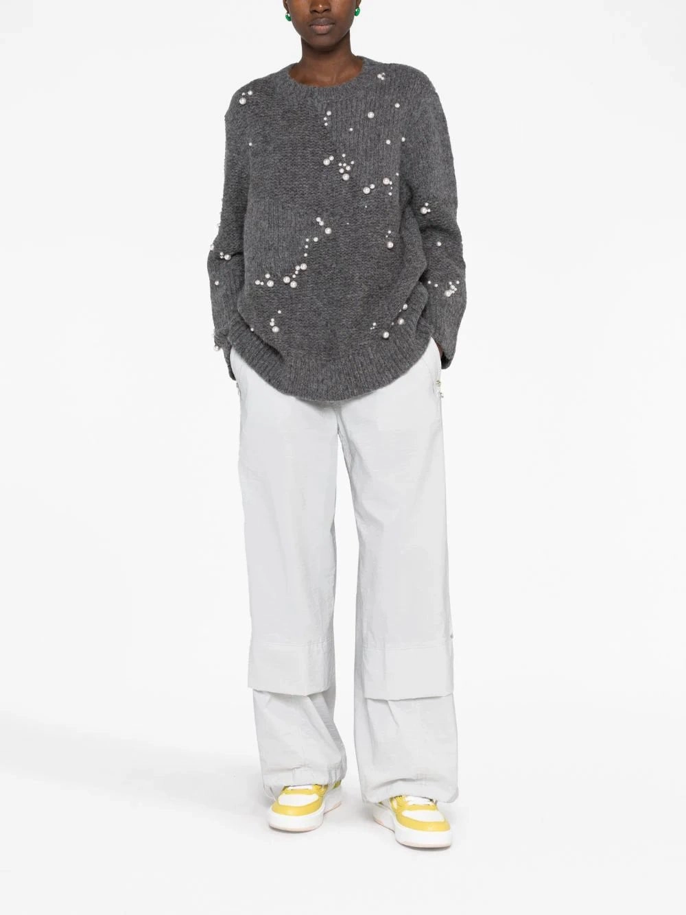 Faux Pearl-Embellished Oversized Jumper