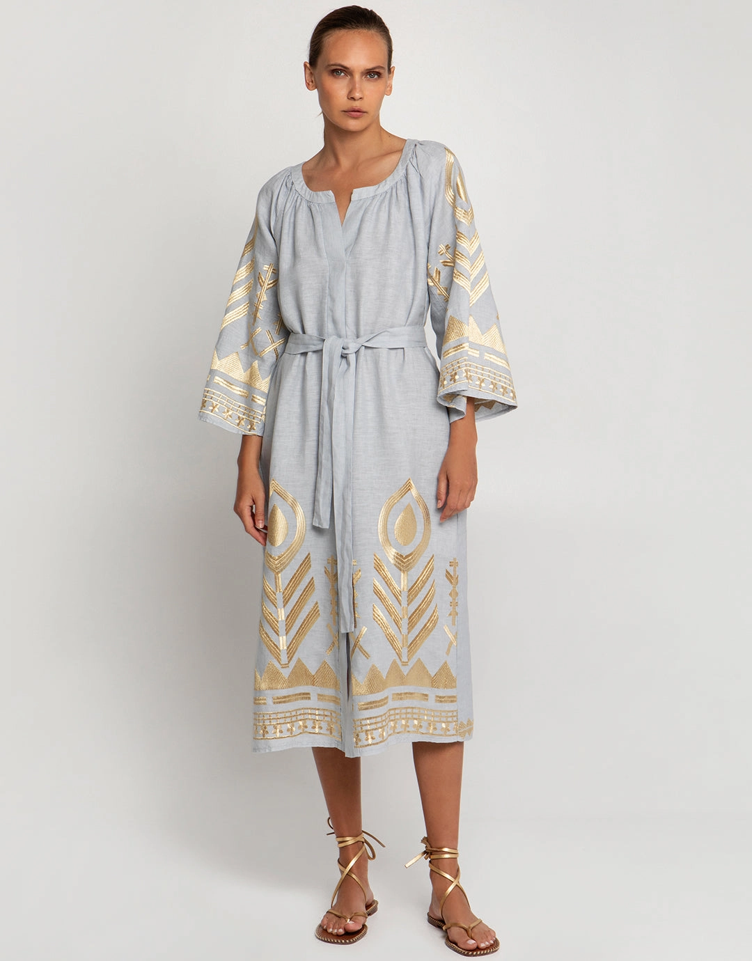 Feather Midi Kaftan - Light Grey and Gold Swim Womens - bikinis clearance