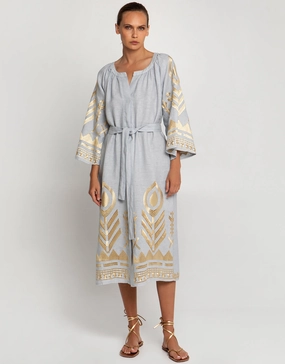 Feather Midi Kaftan - Light Grey and Gold Swim Womens - bikinis clearance
