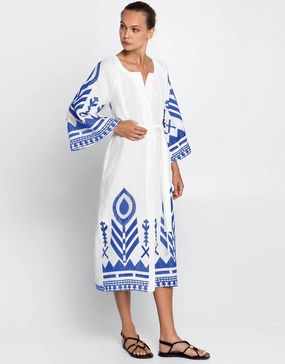 Feather Midi Kaftan  - White and Blue Swim Womens - bikinis clearance