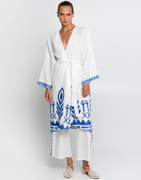 Feather Midi Kimono - White and Blue Swim Womens - bikinis clearance