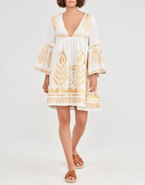 Feather Mini Dress - White and Gold Swim Womens - bikinis clearance