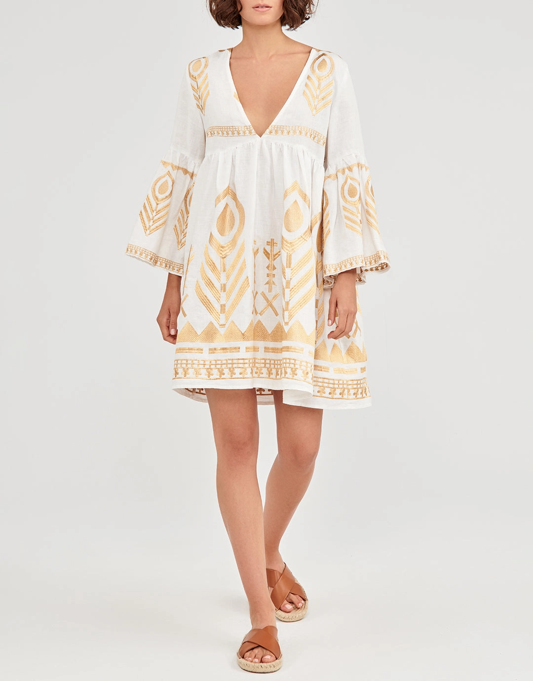 Feather Mini Dress - White and Gold Swim Womens - bikinis clearance