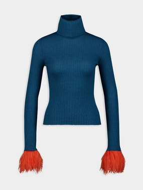 Feather-Trim Rib-Knit Jumper Knitwear Womens - women's knitwear cheap