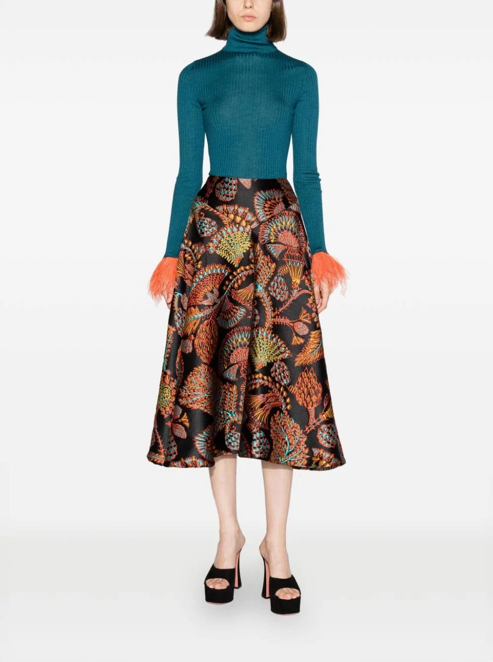 Feather-Trim Rib-Knit Jumper
