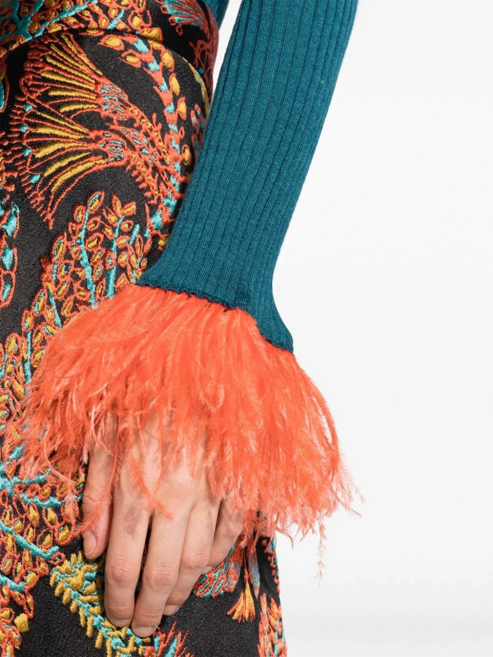 Feather-Trim Rib-Knit Jumper