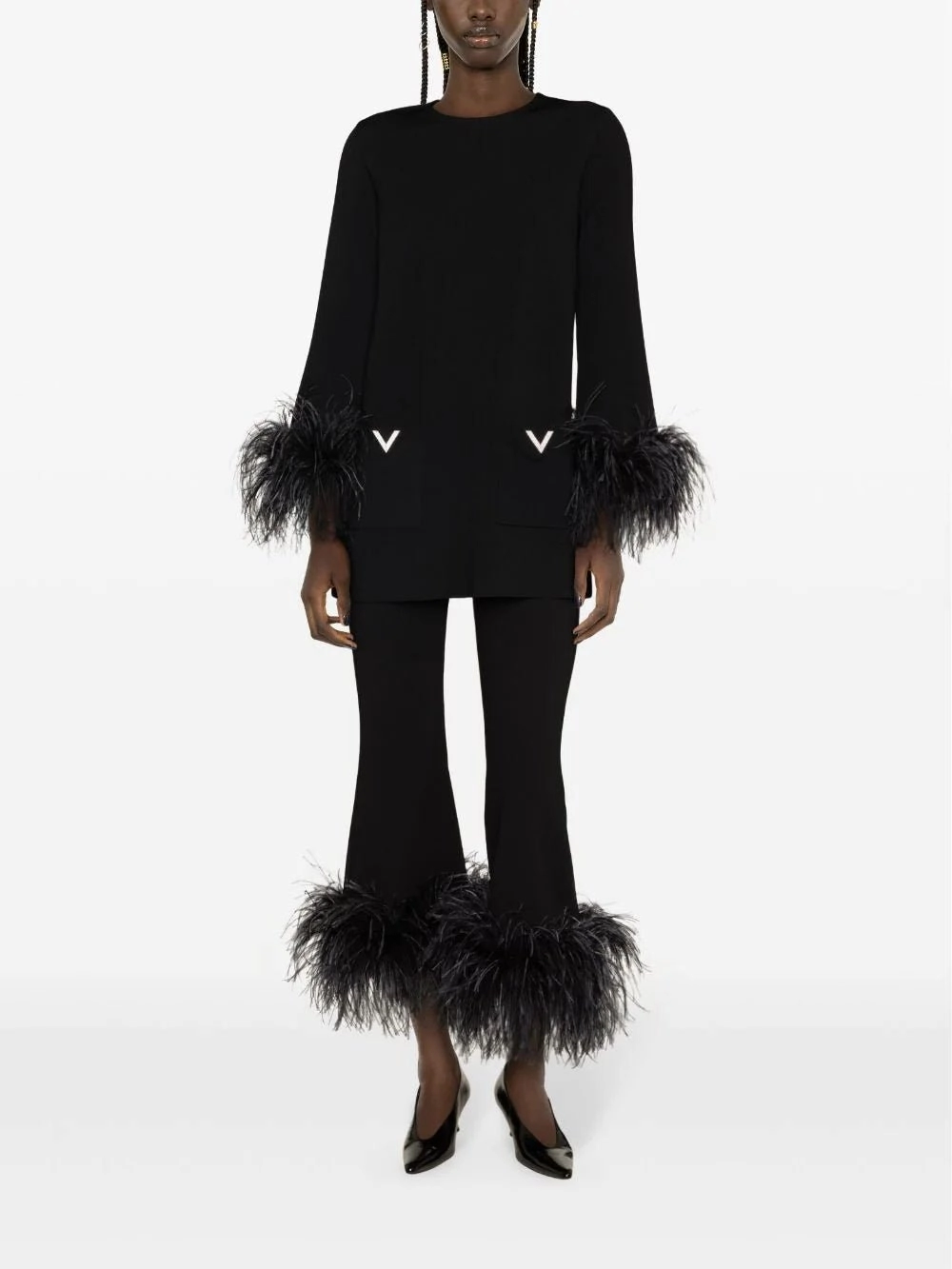 Feather-TrimStretched Viscose Trousers