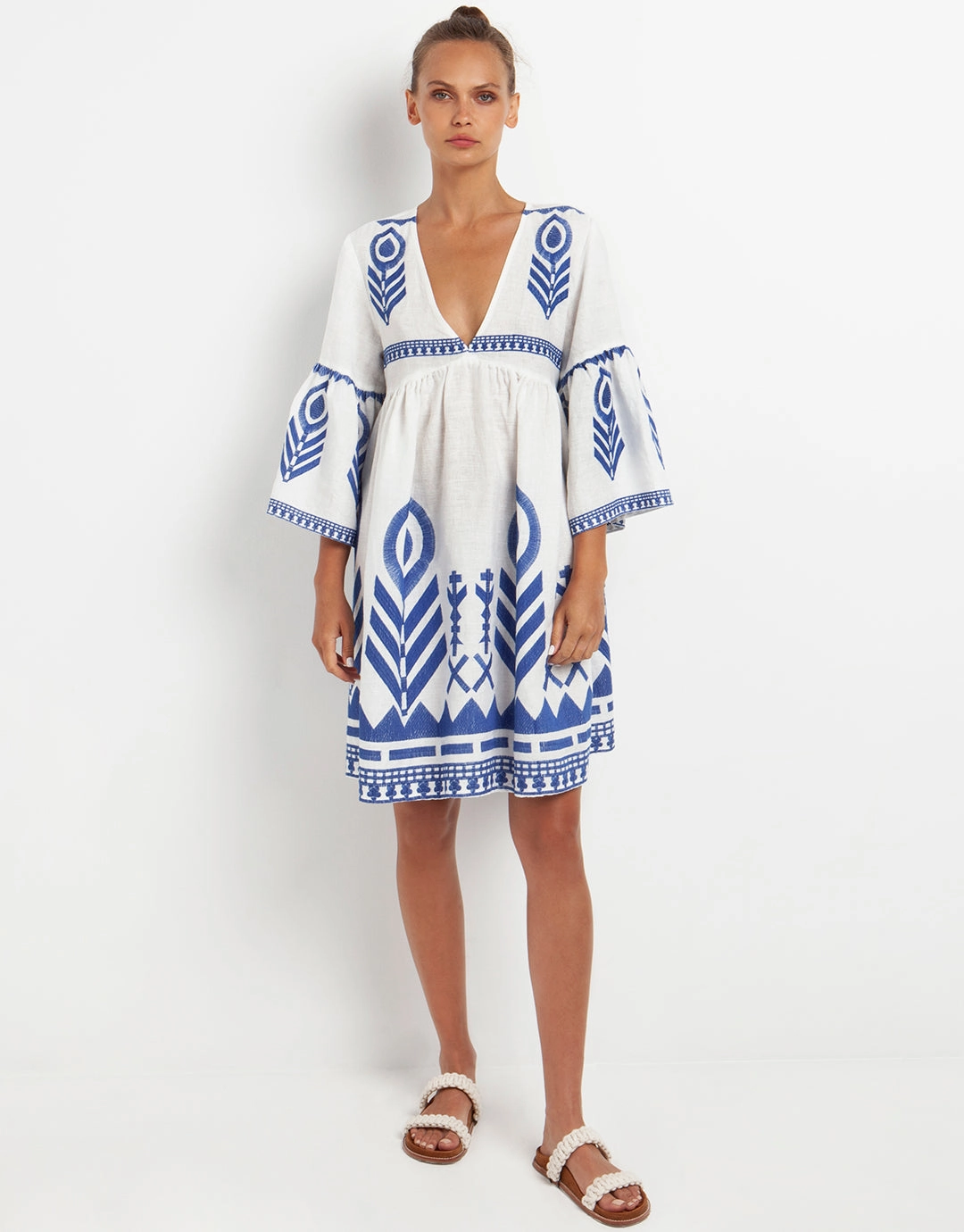 Feathers Mini Dress - White and Blue Swim Womens - bikinis clearance