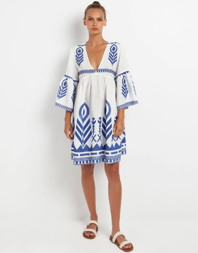 Feathers Mini Dress - White and Blue Swim Womens - bikinis clearance