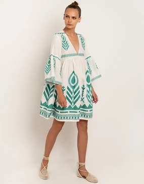 Feathers Mini Dress - White and Emerald Swim Womens - bikinis clearance