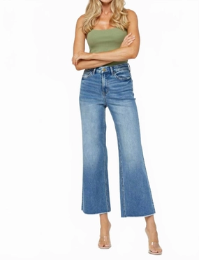 Festival Stretch Super High Rise Wide Leg Jean In Mediumblue womens tailored trousers deal