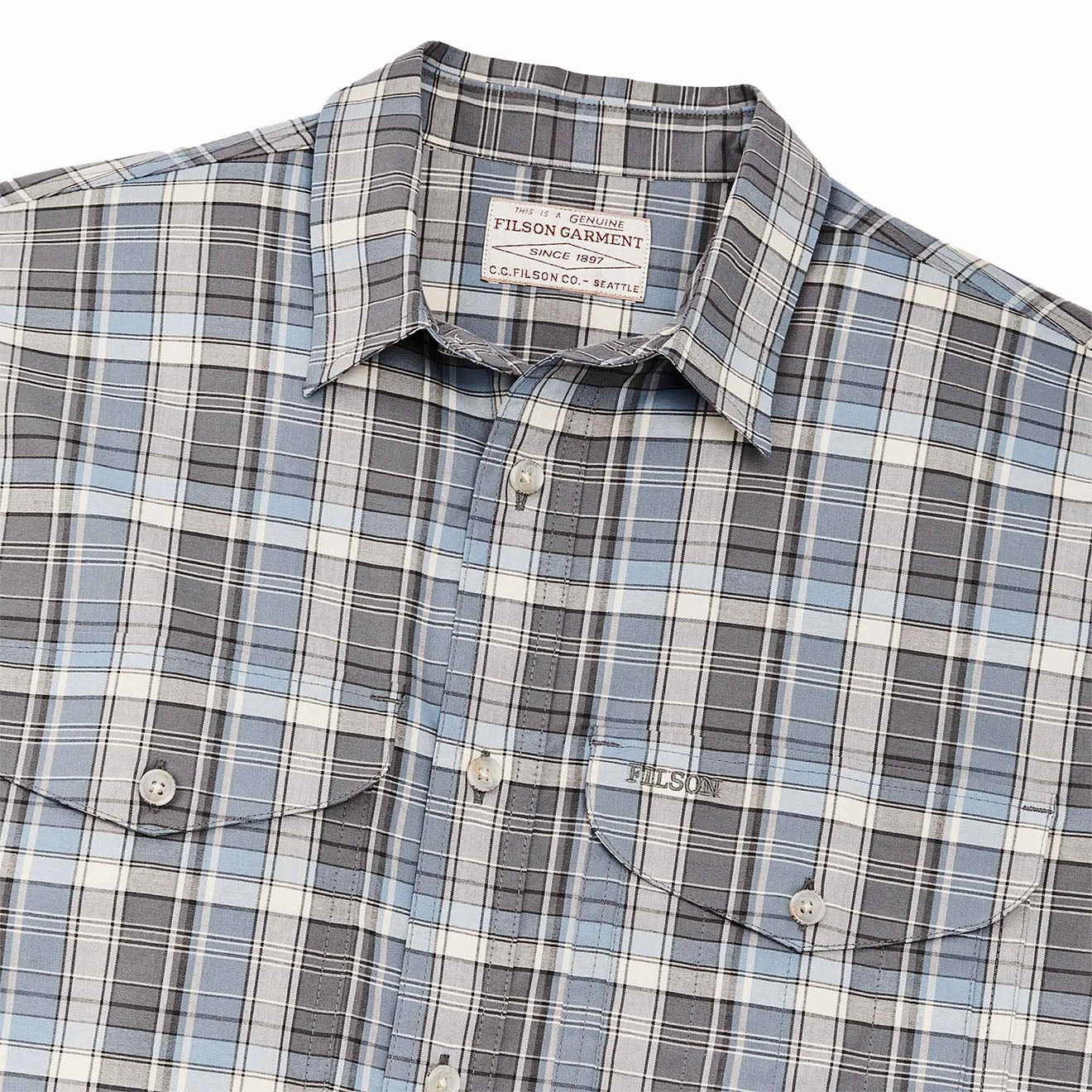Filson Twin Lakes Short Sleeve Sport Shirt Gray / Blue / Cream