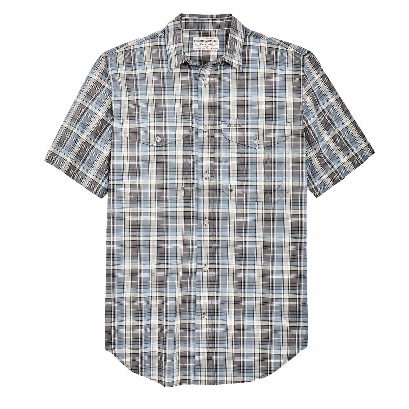 Filson Twin Lakes Short Sleeve Sport Shirt Gray / Blue / Cream mens tank tops best deals