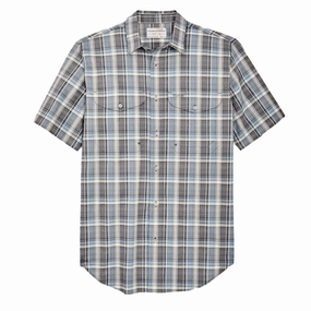 Filson Twin Lakes Short Sleeve Sport Shirt Gray / Blue / Cream mens tank tops best deals