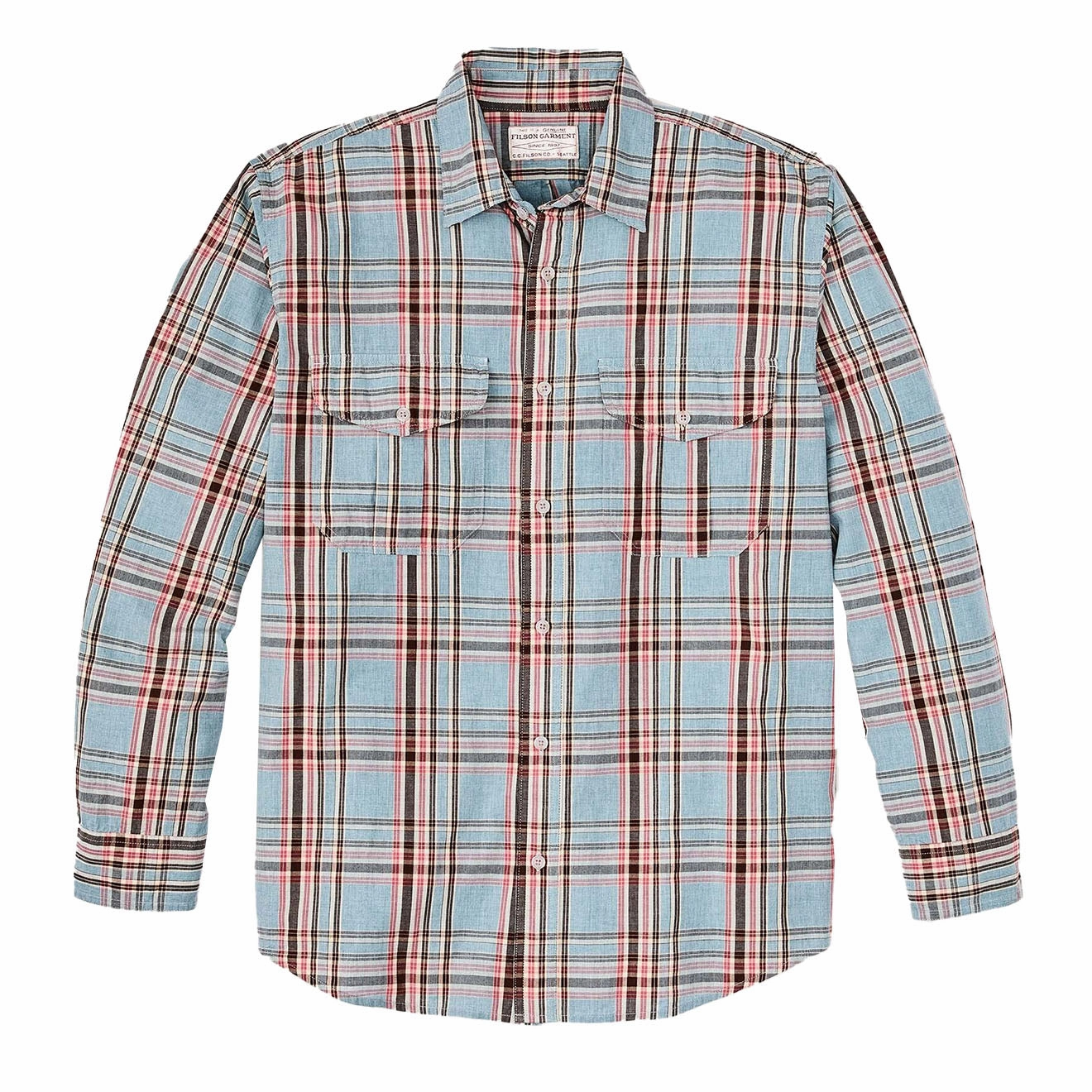 Filson Washed Feather Cloth Shirt Light Blue / Red / Natural Plaid mens tank tops best deals