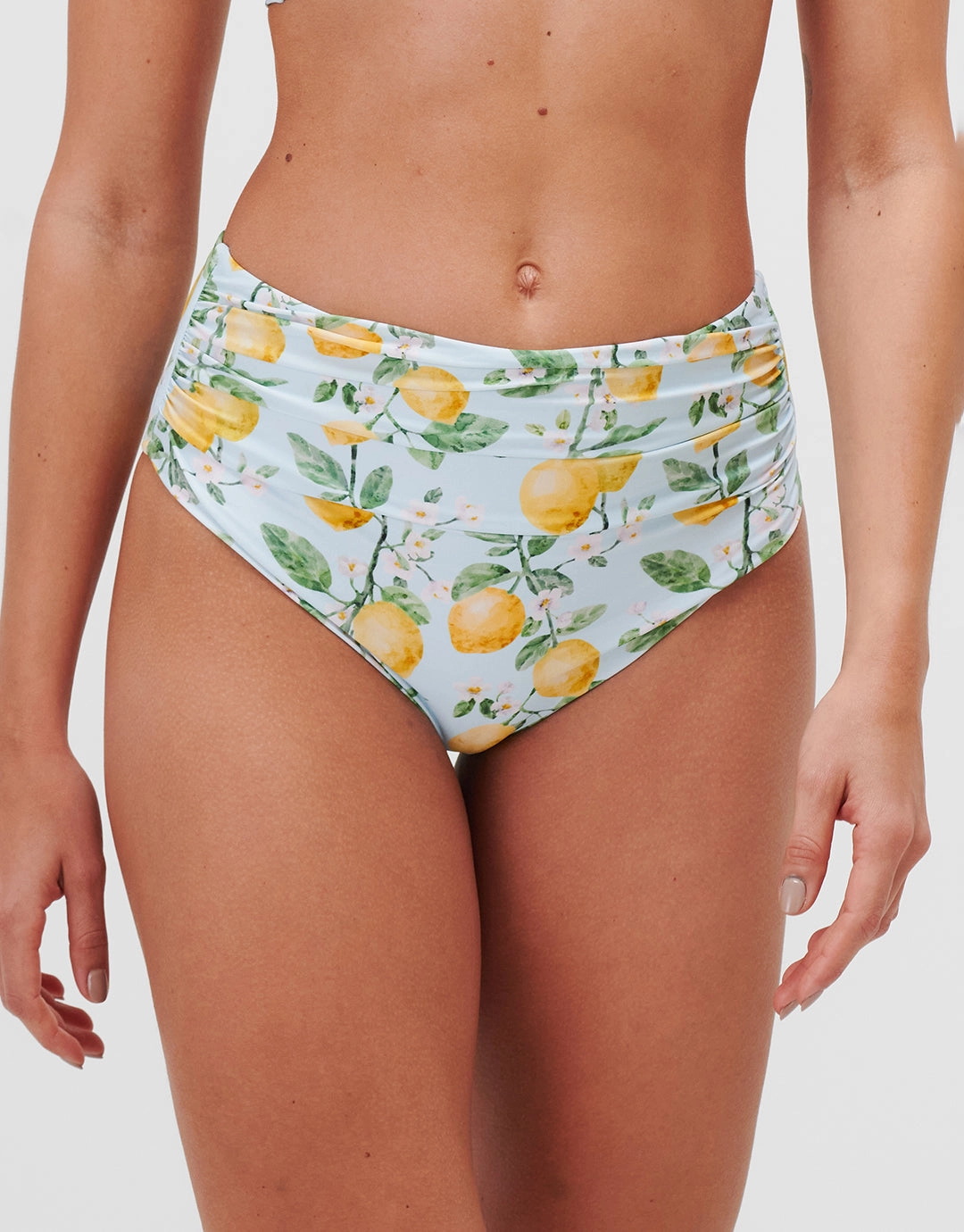 Fior di Limone Ruched High Waist Bikini Pant - Sorrento Sky Swim Womens - beachwear discount