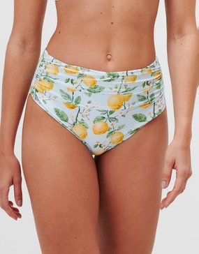 Fior di Limone Ruched High Waist Bikini Pant - Sorrento Sky Swim Womens - beachwear discount