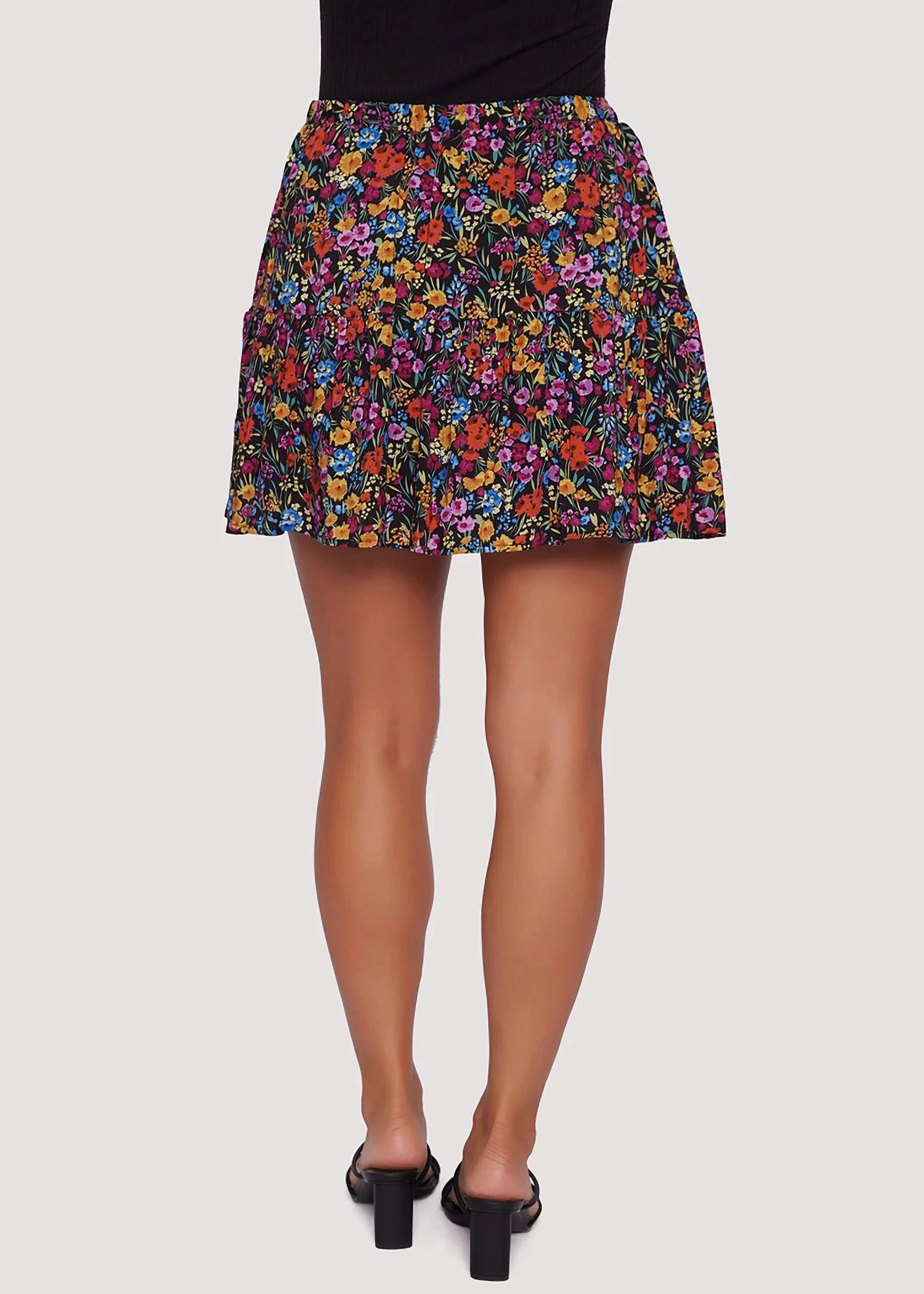 Flora Garden Mini Skirt In Black Multi