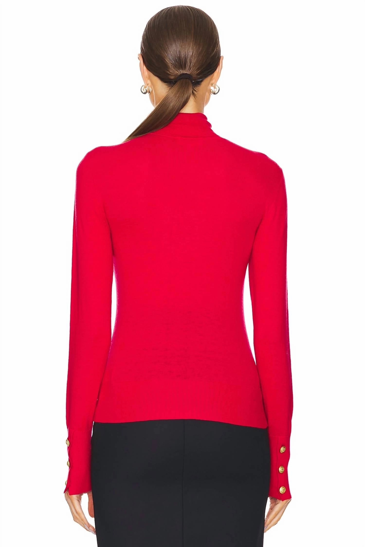 Flora Turtleneck Sweater In Lava Red/gold
