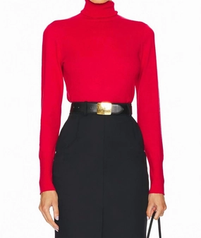 Flora Turtleneck Sweater In Lava Red/gold Tops Womens - peplum tops outlet