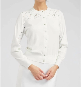 Floral Lace Cardigan In Off White Tops Womens - puff-sleeve tops