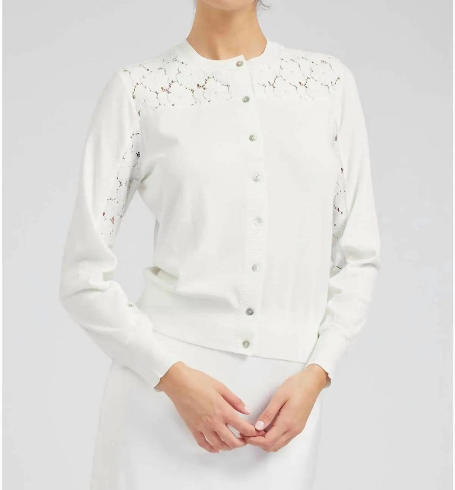 Floral Lace Cardigan In Off White Tops Womens - puff-sleeve tops