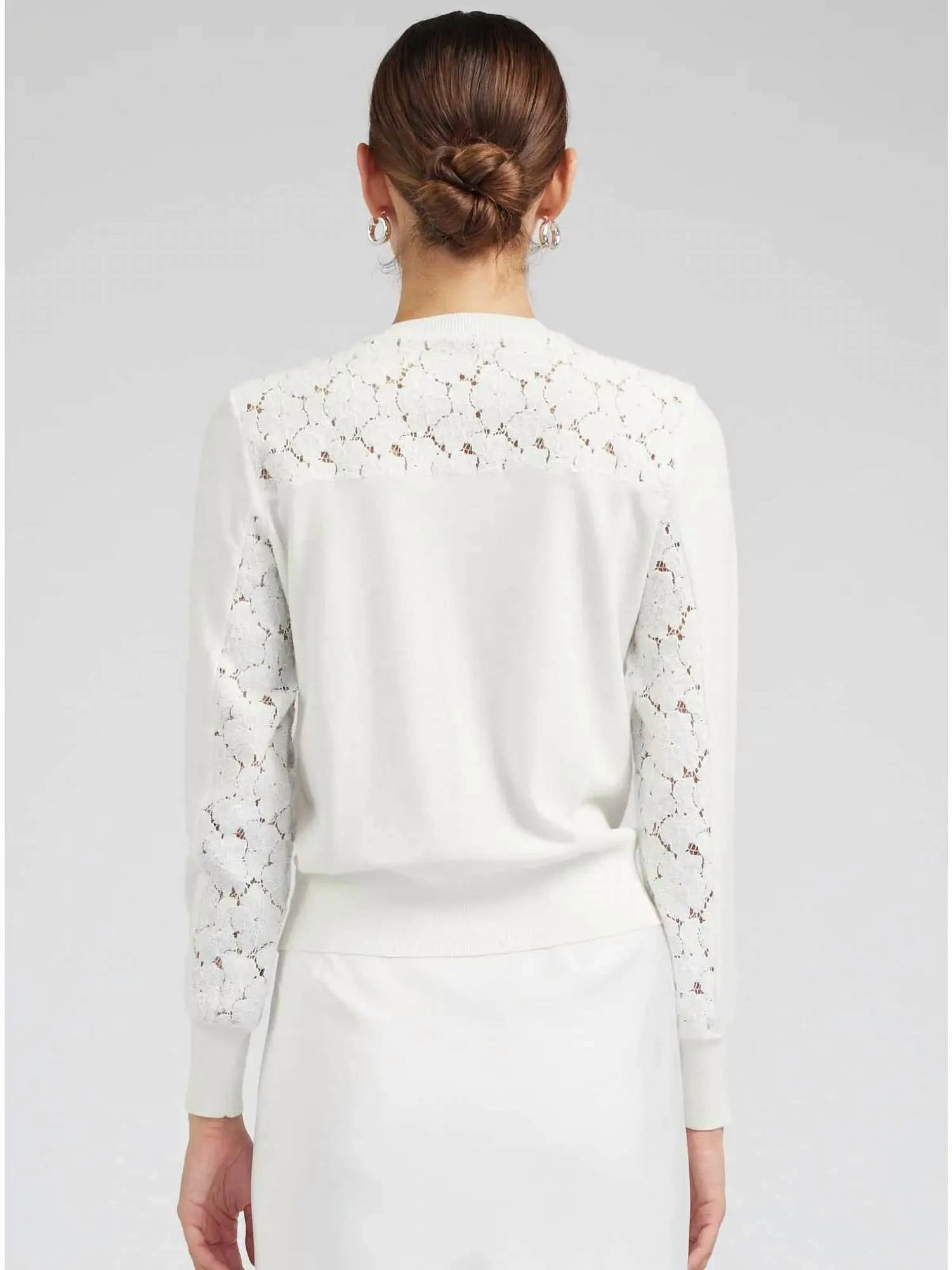Floral Lace Cardigan In Off White