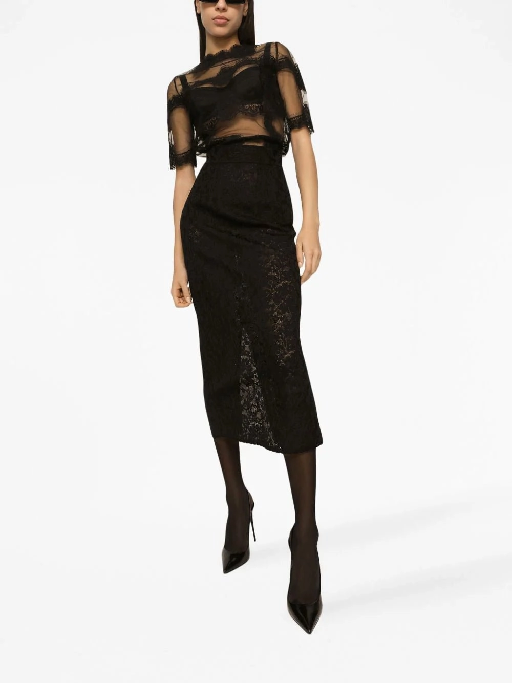 Floral-Lace Midi Skirt